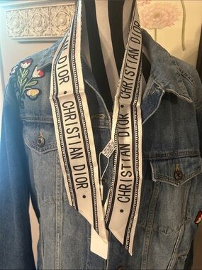 Dior Black and White Printed Silk Ribbon Scarf